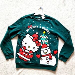 NWT Men's Be Merry & Bright Hello Kitty Pompom Fleece Pullover Sweatshirt, S M L